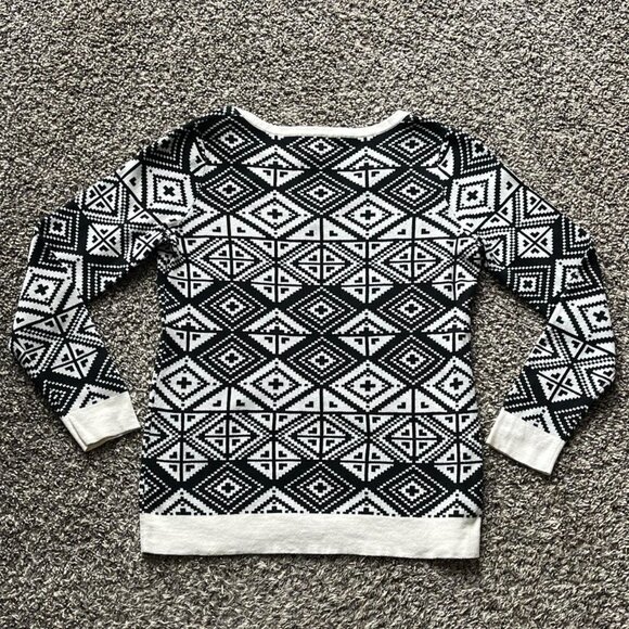 Banana Republic Sweater Medium Monochrome Geometric Aztec Cotton V-Neck Pullover - Picture 4 of 8